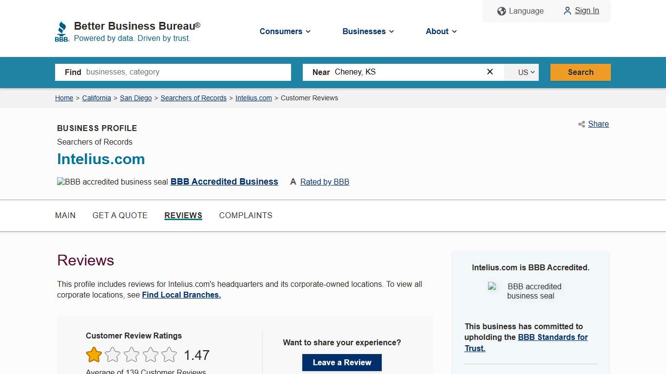 Intelius.com | BBB Reviews | Better Business Bureau