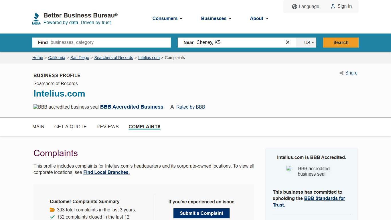 Intelius.com | BBB Complaints | Better Business Bureau