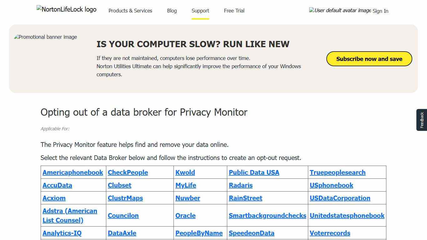 Opting out of a data broker for Privacy Monitor